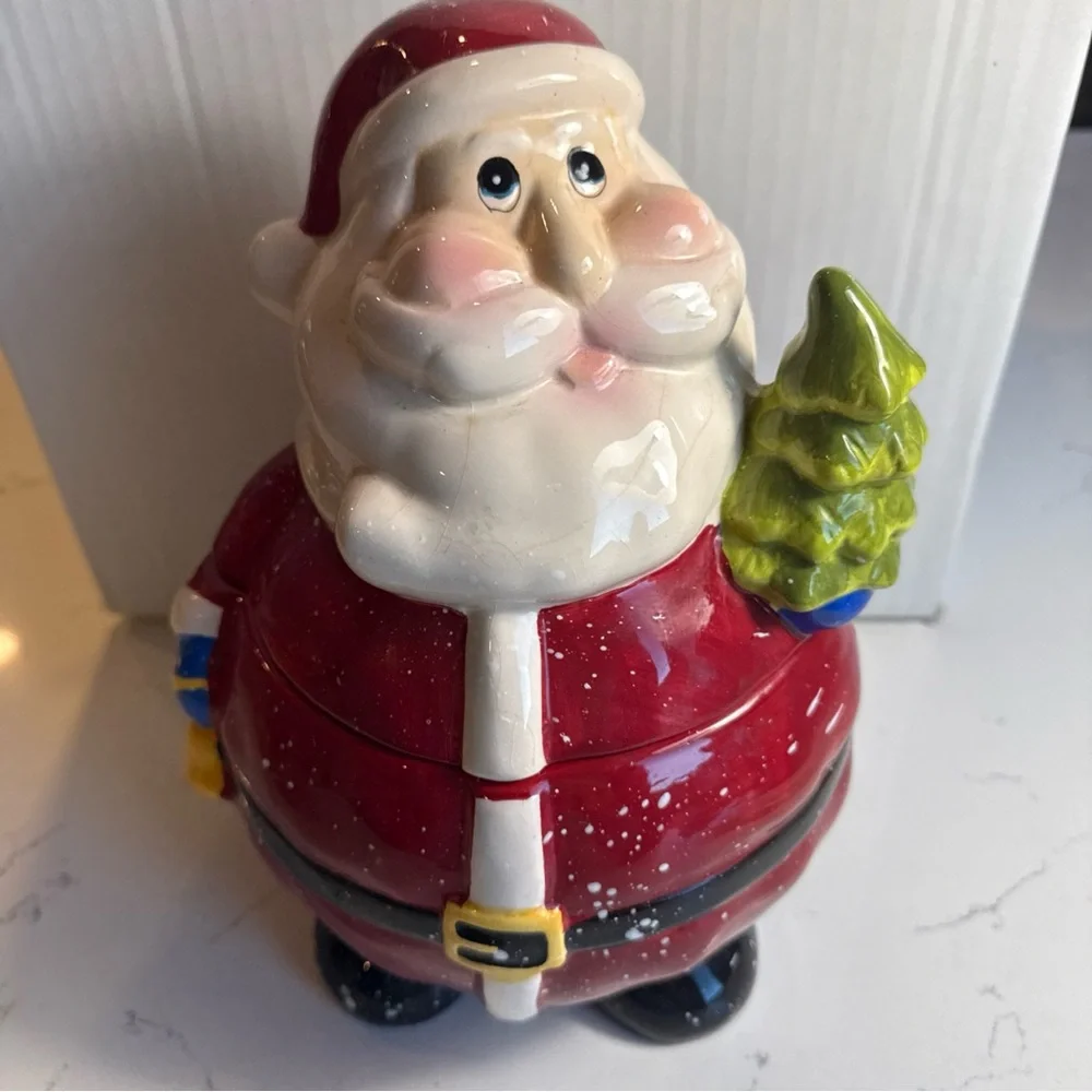 Vintage Festive Santa Claus Cookie Jar - Red and Green